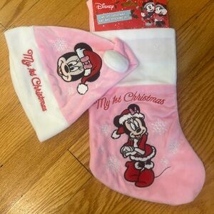 Disney Pink my first Christmas Minnie Mouse Christmas stocking and hat Set